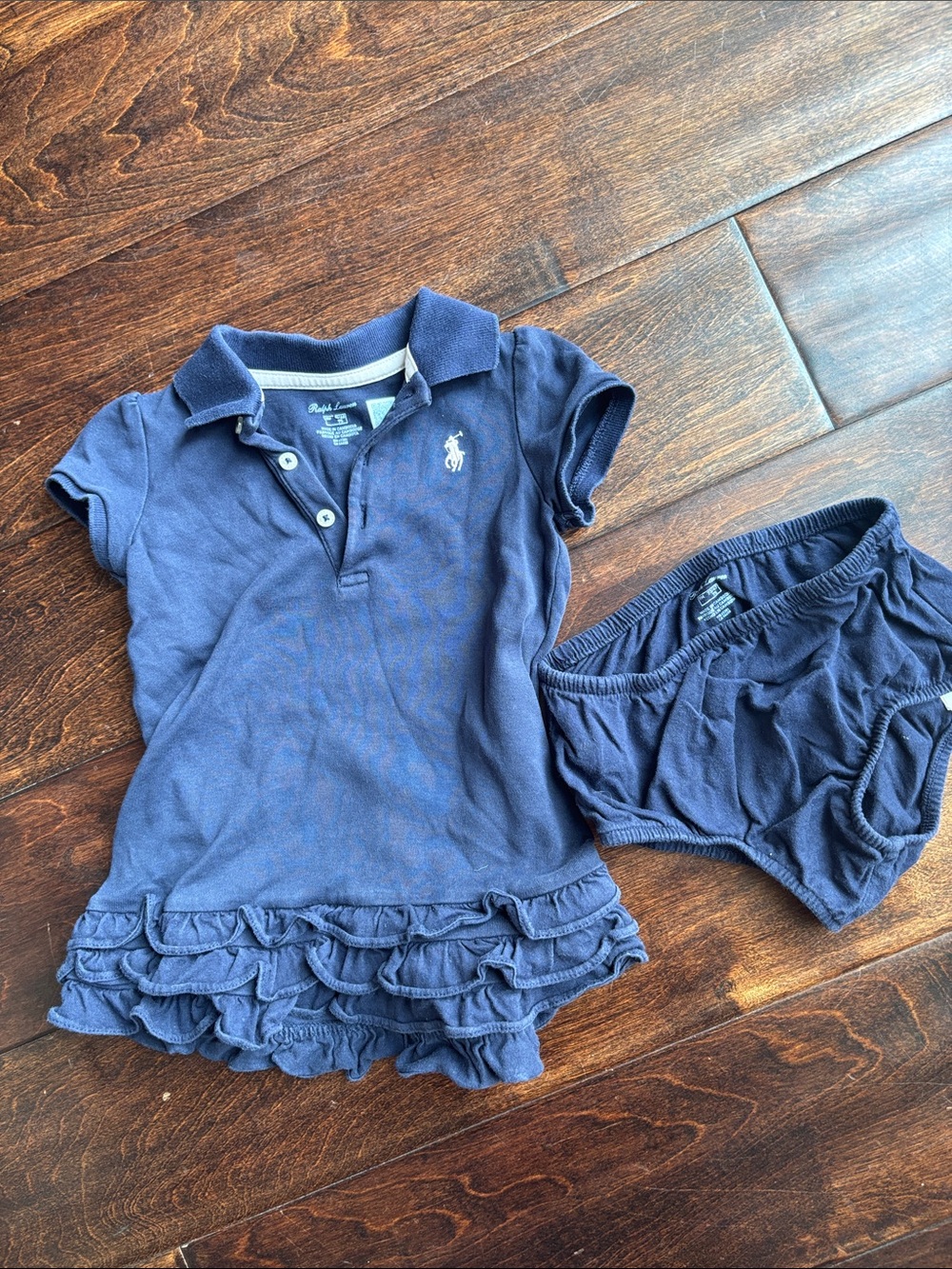 Ralph Lauren Navy Polo Ruffle Hem Dress with Matching Bloomers